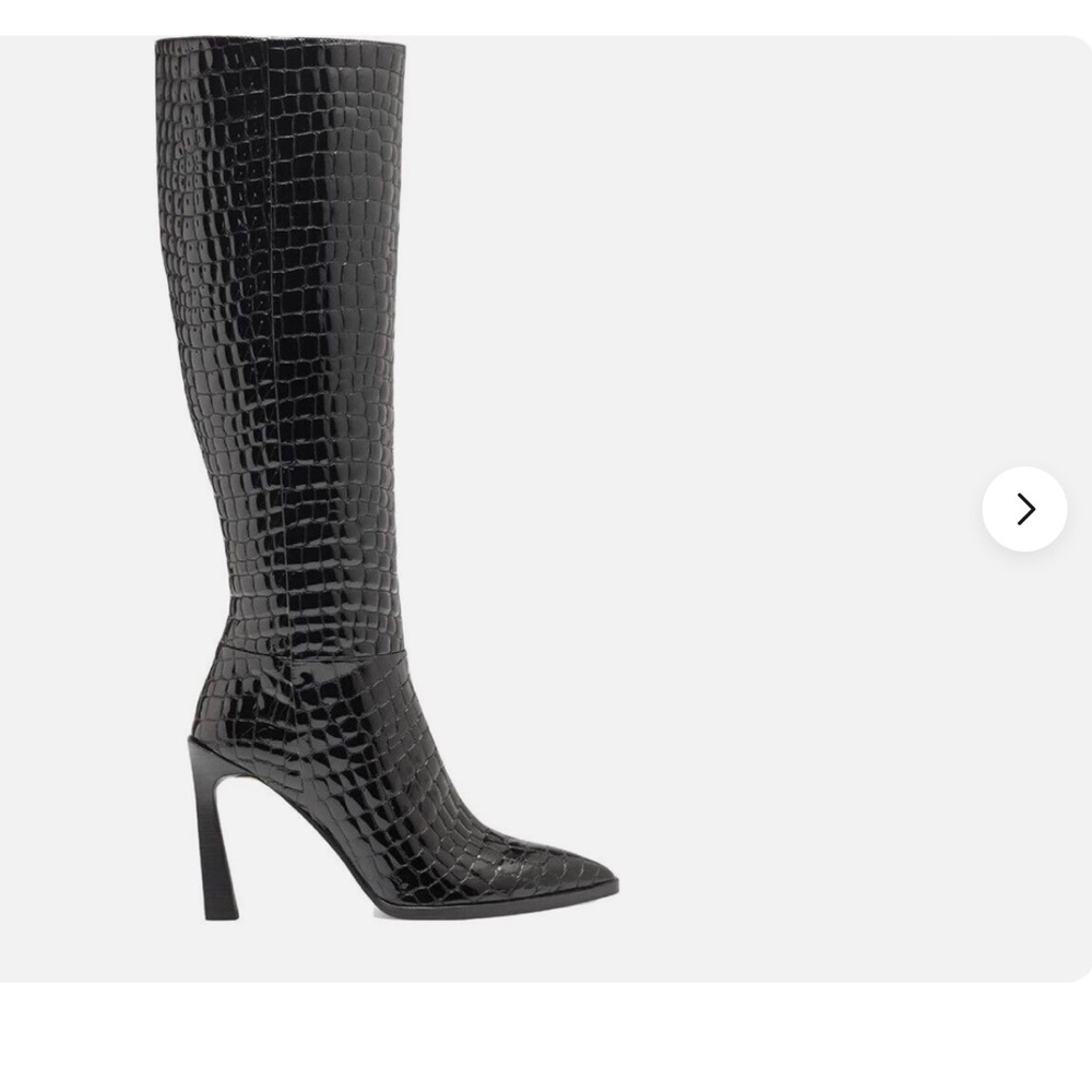 New Vince Camuto Pelsna Black Croc-Embossed Knee-High Boots